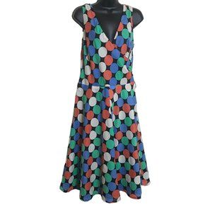 Lauren U Polka Dot Faux Wrap Long Dress Fit & Flare Sleeveless Size Large